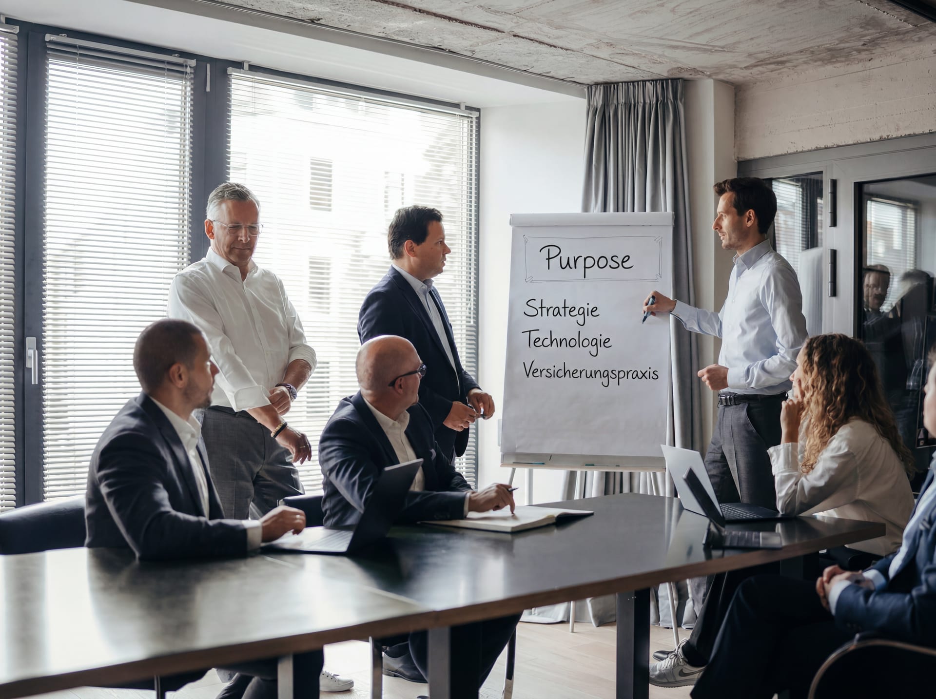 stratible Team bei einer Präsentation am Flipchart zum Purpose